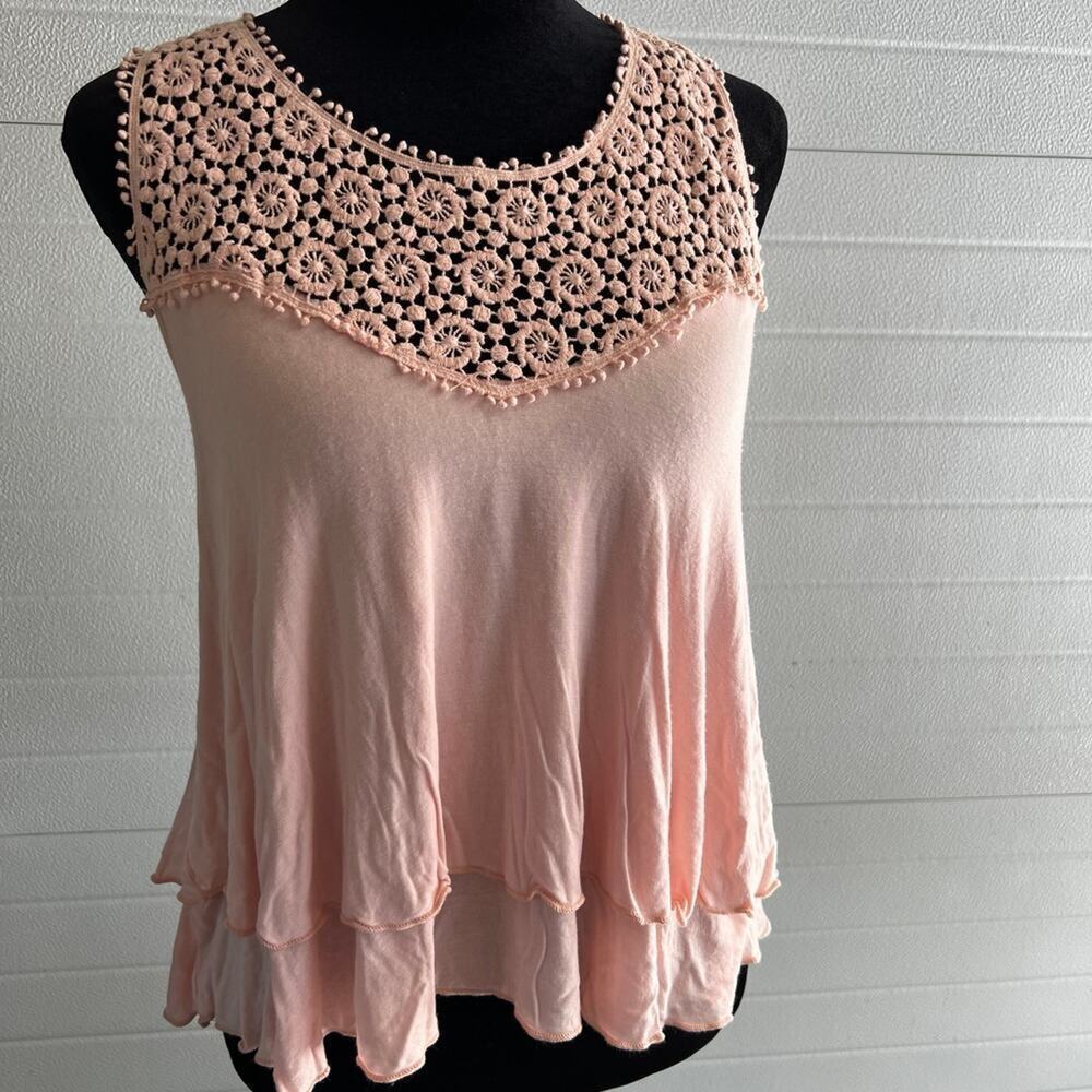 PRETTY GOOD, Lace Embroidery Racer Back Tank Top, Light Pink, Women's S